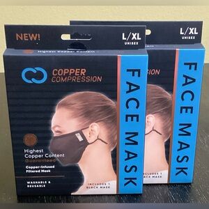 2 Pack Copper Ion Infused Face Masks Reusable 4 Layer Filtration Sz L/XL Blk New